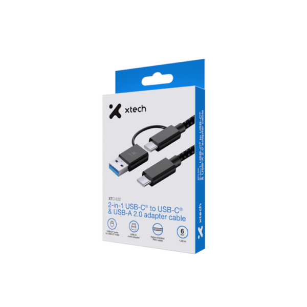Cable 2 en 1 Usb C/ Usb C / Usb A Xtech XTC-532