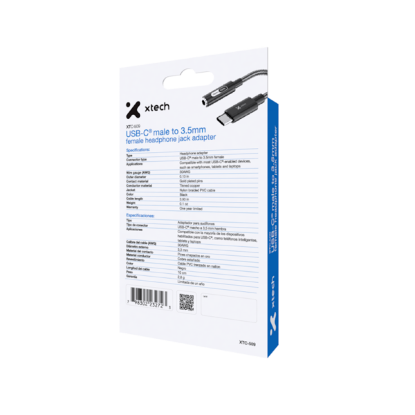 XTC509_6 Adaptador USB-C macho a 3,5mm hembra para audífonos