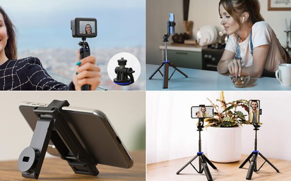 Brazo para selfies 3-en-1 con trípode integrado.